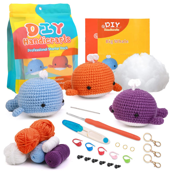 3 Colors Whale Crochet Kit for Beginners
