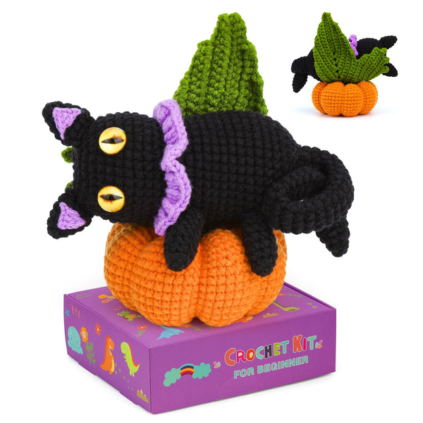 Cat Pumpkin Halloween Crochet Kit for Beginners