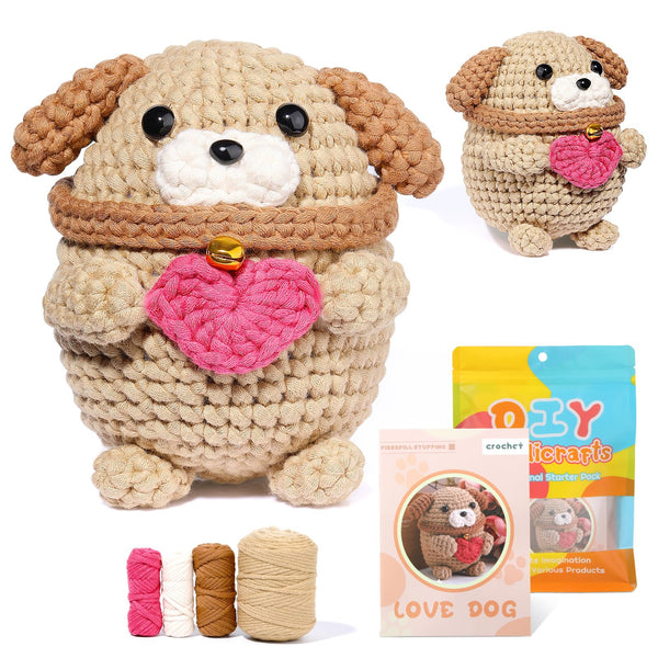 Love Dog Crochet Kit for Beginners, Cotton-Nylon Blend Yarn