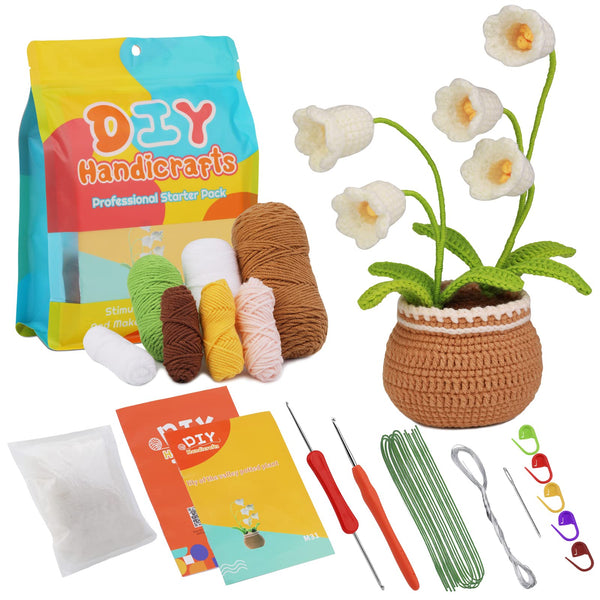 Crochet Kits for Beginners, Bell Orchid / Leaves / Lavender / Strawberry