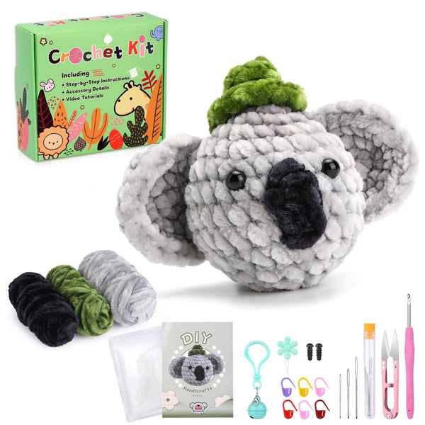 Koala Crochet Kit for Beginners, 3 Colors Chenille Yarn