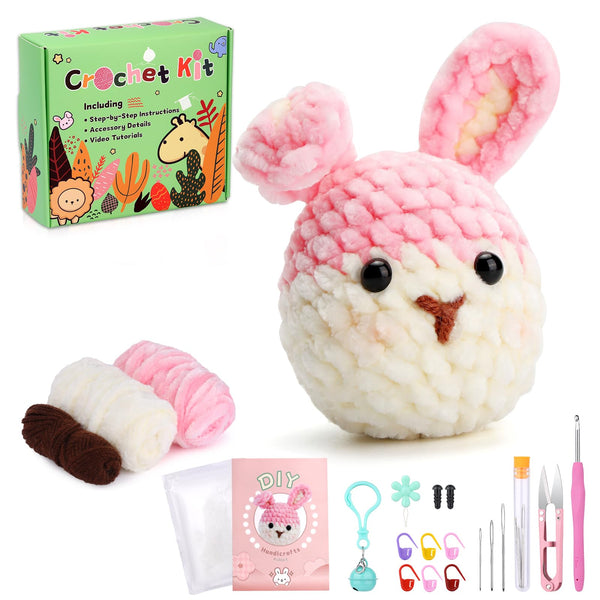 Rabbit Crochet Kit for Beginners, 3 Colors Chenille Yarn