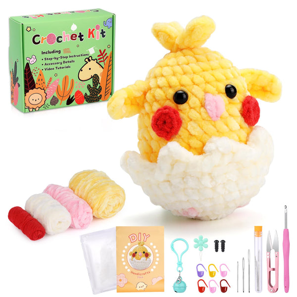 Chick Crochet Kit for Beginners, 3 Colors Chenille Yarn