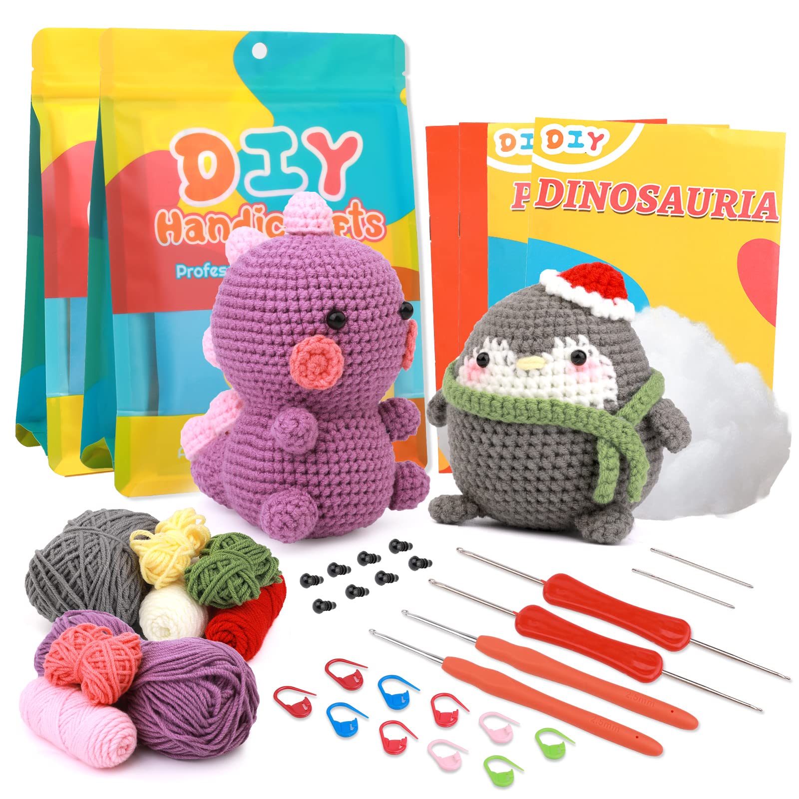 Dinosaur & Penguin Crochet Kit for Beginners – Kdafio