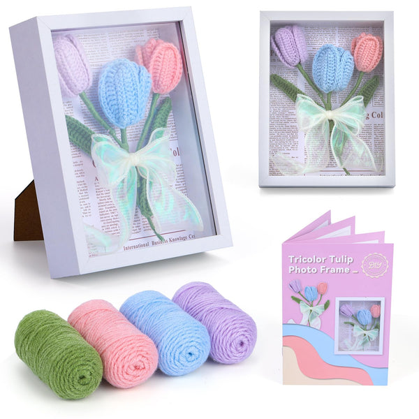Tulips Photo Frame Bouquet Set, Crochet Kit for Beginners