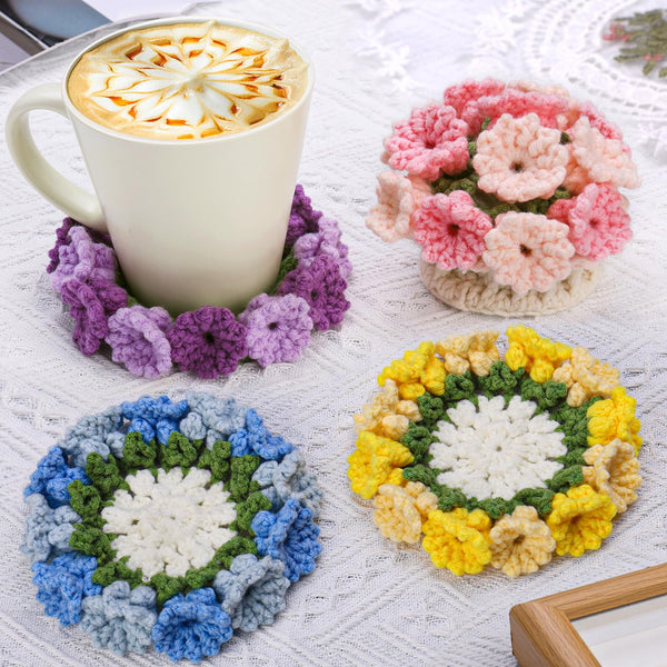 4 PCS Coaster Flower Pot Crochet Kits for Beginners